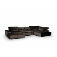 WOHNLANDSCHAFT XXL mit verstellbaren Kopflehnen, Velvet-Stoff - Silberfarben/Braun, Textil/Metall (225/73/409cm) - Cotta