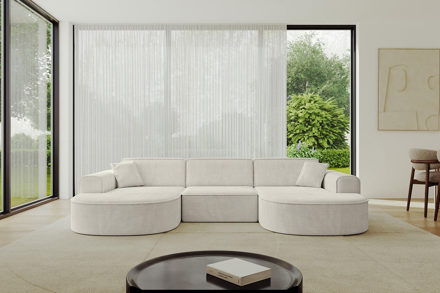 WOHNLANDSCHAFT MARI-U1 - 295x163x73,5 cm Hellgrau Cord - Hellgrau/Schwarz, Holzwerkstoff/Kunststoff (295/73.5/163cm) - ALTDECOR