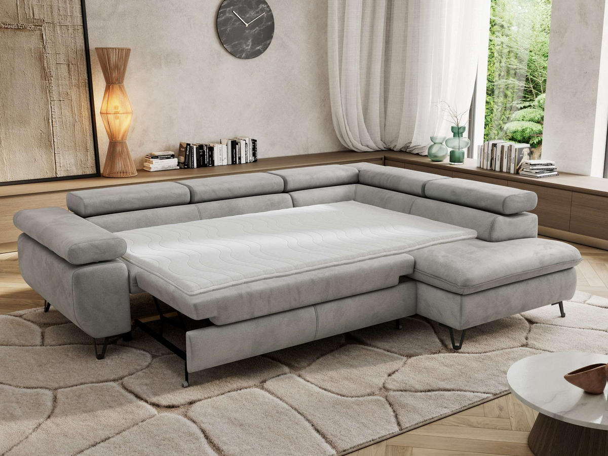 ECKSOFA PABLO L Hellgrau Velvet - Rechts Seite - Hellgrau/Schwarz, Textil/Metall (273/208cm) - MKS