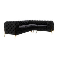 ECKSOFA Chesterfield Lexi Schwarz Samt, Ottomane rechts - Goldfarben/Schwarz, Holz/Textil (264/204cm) - S-Style Möbel