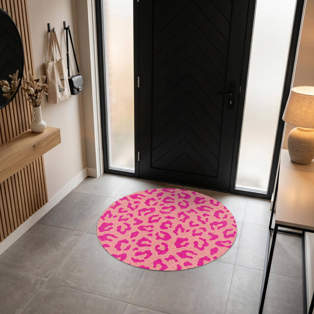 FUSSMATTE Pantherdruck - Rosa - Tierdruck - Minimalistisch Sauberlaufmatte 120x120 cm - Pink, Kunststoff (120/120cm) - MuchoWow