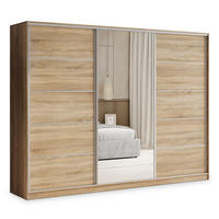 SCHWEBETÜRENSCHRANK PINA 270/205/58 cm 3-türig mit Spiegel und 4 Schubladen Sonoma Eiche - Sonoma Eiche, Holzwerkstoff (270/205/58cm) - MASSENO