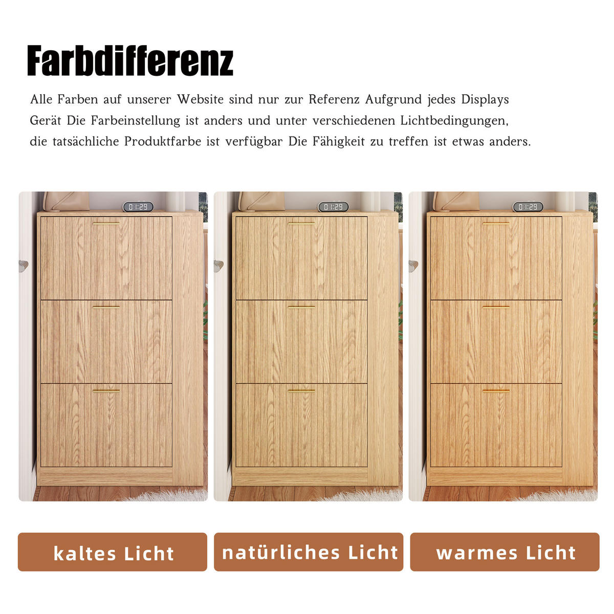 SCHUHSCHRANK 3 Türen Holz Stauraum Offene Regale Minimalistisch - Naturfarben, Holzwerkstoff (23.5/115/70cm) - FLIEKS