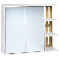 DULAP CU OGLINDĂ PENTRU BAIE 80/70 cm alb Nubes - maro/alb, compozit lemnos (80/70/21cm) - Beliani