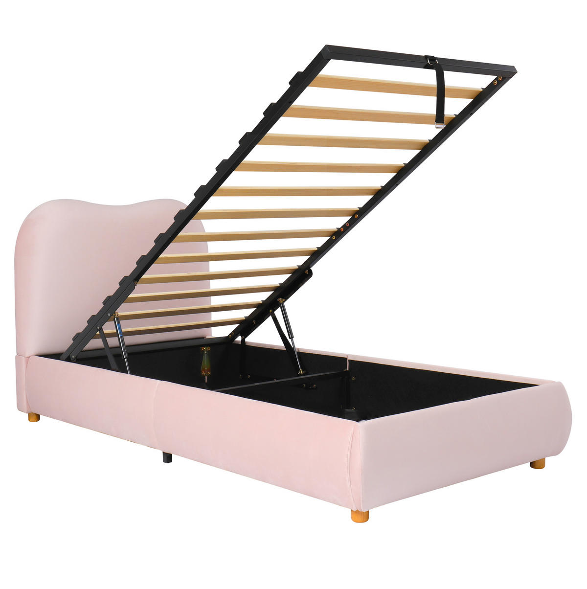 POLSTERBETT 90/200 cm Pink Samt mit hydraulischem Bettkasten und Lattenrost - Rosa, Textil (90/200cm) - OKWISH