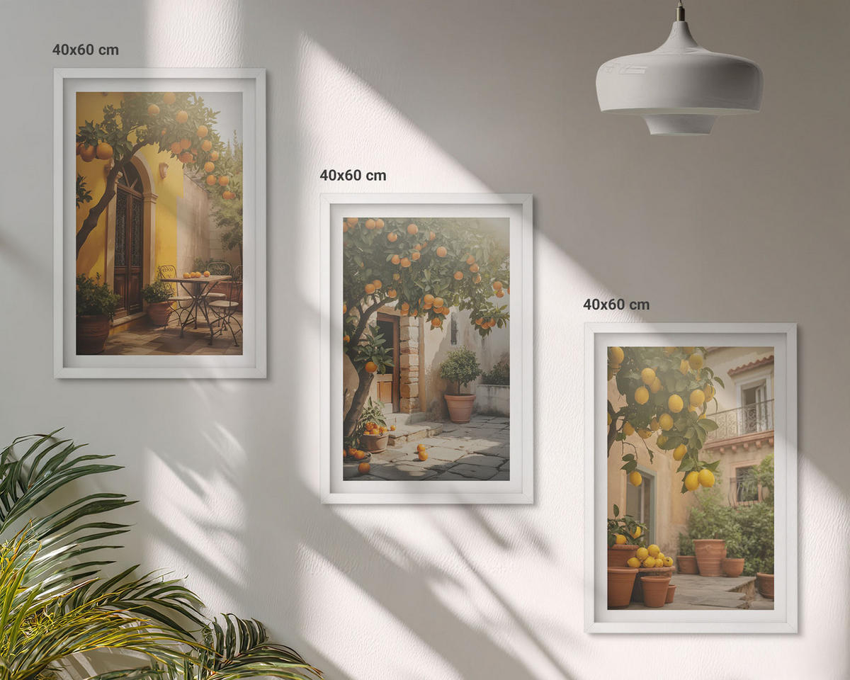 BILDER SET 3er Set - 40x60 cm Weißer Rahmen - Zitrustöpfe für sonnige Terrassen - Weiß, Kunststoff (40/60cm) - TULUP