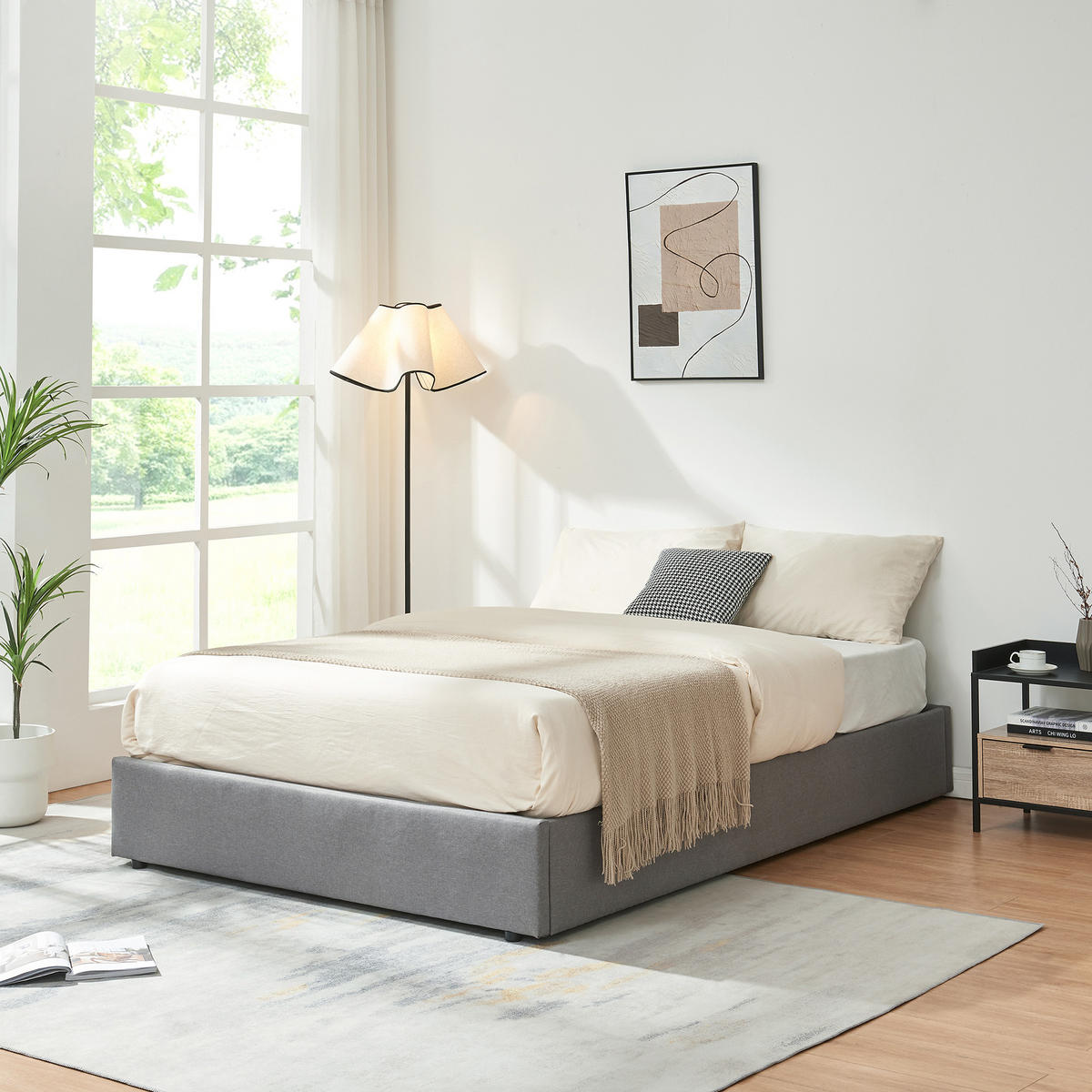 ČALOUNĚNÁ POSTEL Nola - šedá, kompozitní dřevo/textil (140/200cm) - [en.casa]