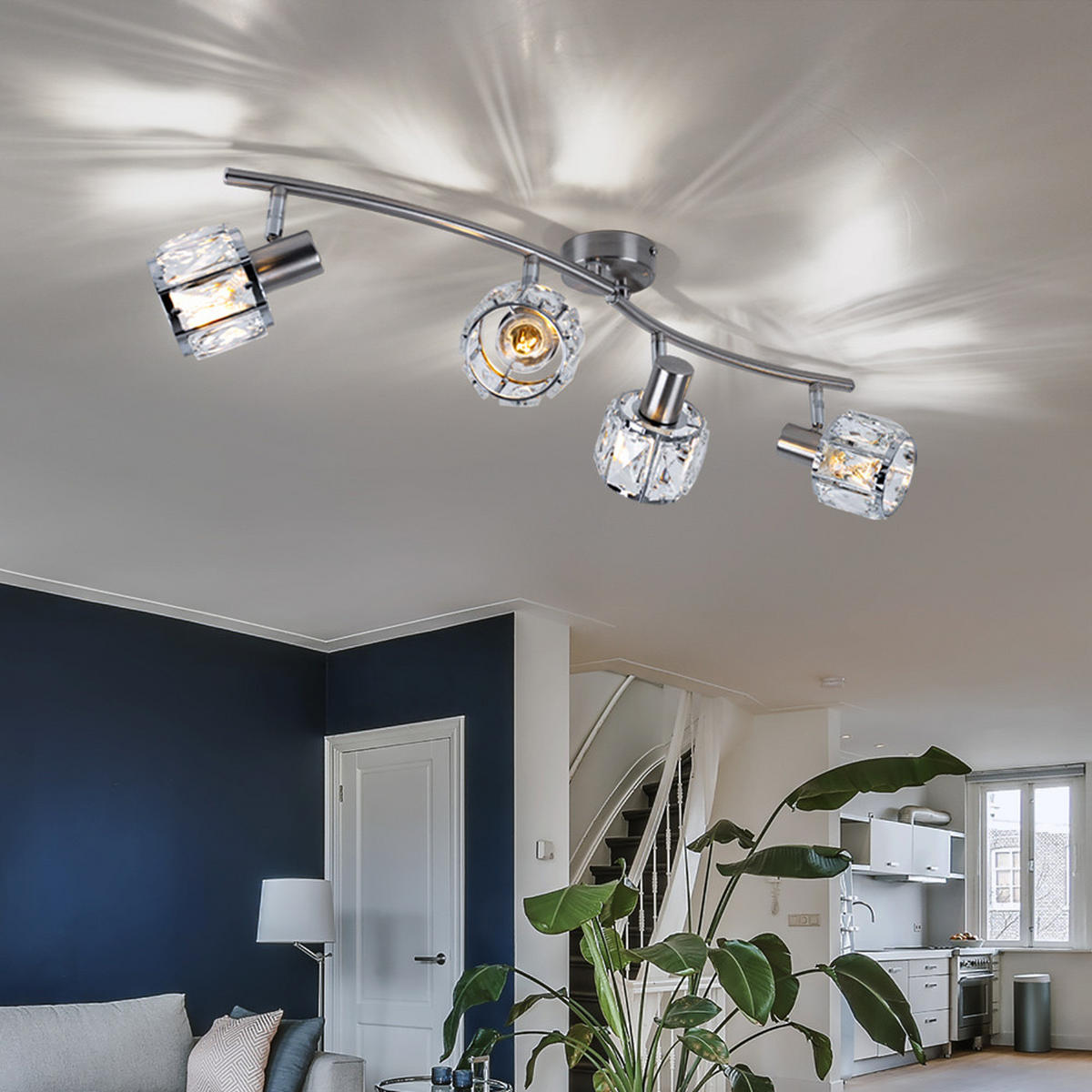 DECKENLEUCHTE Metall Silber Kristall - Silberfarben, Metall (70/31.5/18cm) - Globo Lighting