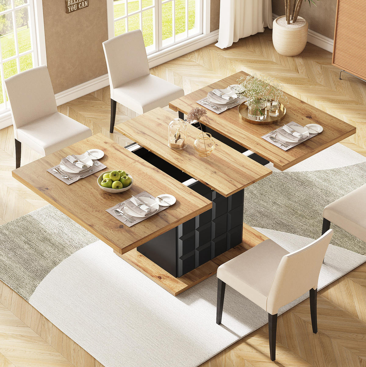 ESSTISCH 110-140x80x75 cm in Schwarz und Natur aus MDF mit beidseitigem Auszug ausziehbar - Naturfarben, Holzwerkstoff (140/80/75cm) - Modfu