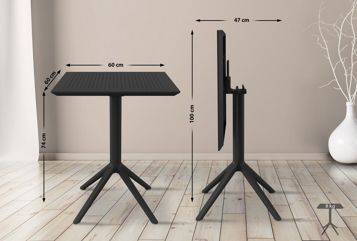 GARTENTISCH eckig 60/60/74 cm Kunststoff schwarz - Schwarz, Kunststoff (60/60/74cm) - CLP