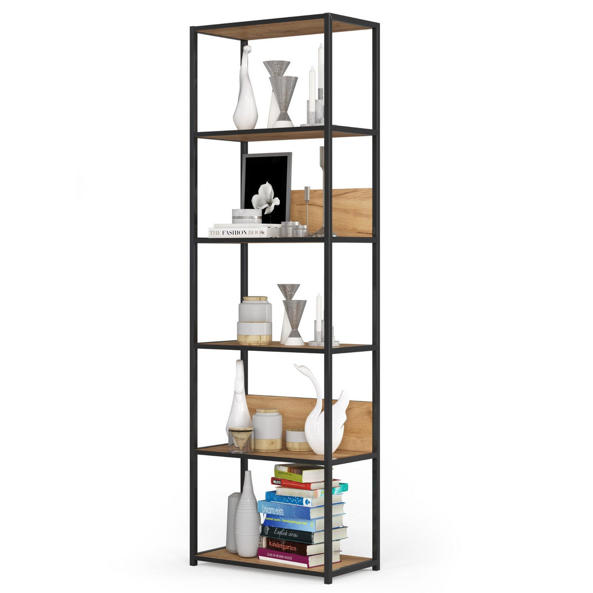 INDUSTRIEREGAL Schwarz, Craft-Eichenfarben 60x192x32 cm - Eichefarben/Schwarz, Holzwerkstoff/Metall (60/192/32cm) - Akord