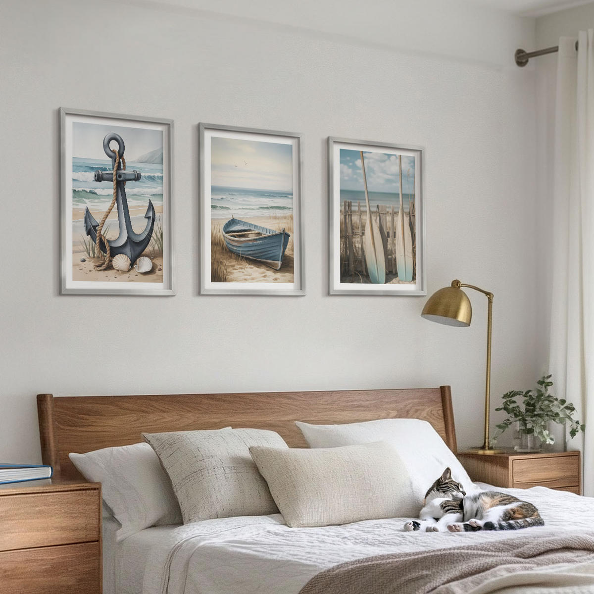 BILDER SET 3er Set - 40x60 cm Silberner Rahmen - Anker, Boot, Ruder, Strand - Silberfarben, Kunststoff (40/60cm) - TULUP