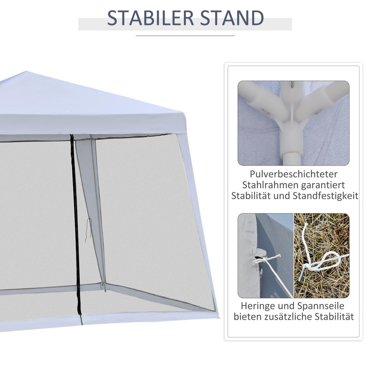 PAVILLONS aus Stahl 300x300x245 cm in Grau mit Moskitonetzen - Grau, Metall (300/245/300cm) - Modfu