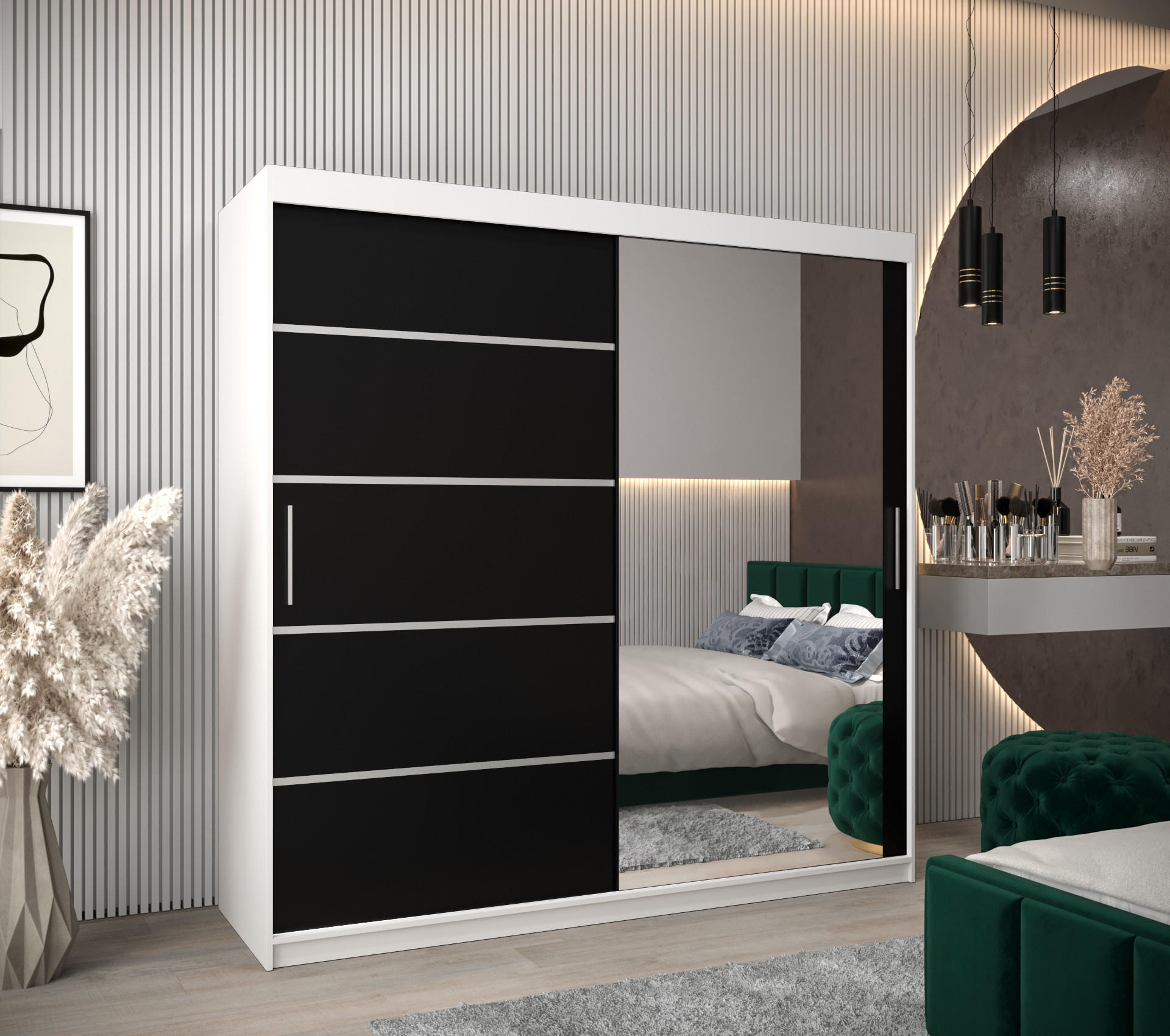 SCHWEBETÜRENSCHRANK 200/200/62 2-türig - Silberfarben/Schwarz, Holz/Kunststoff (200/200/62cm) - MÖBEL KRYSPOL