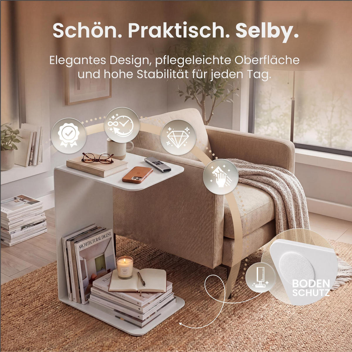 BEISTELLTISCH eckig 28/38/60 cm Metall Weiß - Weiß, Metall (38/28/60cm) - CLP