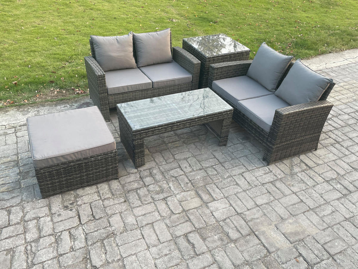GARTENSOFA Hohe Rückenlehne Polyrattan Dunkelgrau 5-Sitzer - Dunkelgrau, Metall - Fimous
