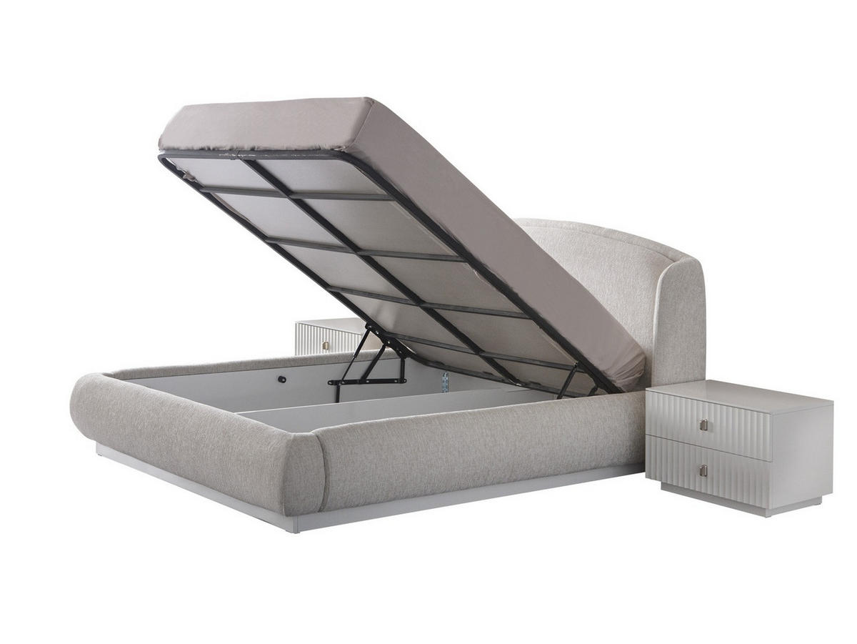 BETTANLAGE BRONZ Schlafzimmer-Set, 5-teilig, Beige, Bett mit Kopfteil, 2 Nachttische, Kleiderschrank und Kommode - Beige, Leder/Holzwerkstoff (160/200cm) - Villa Möbel