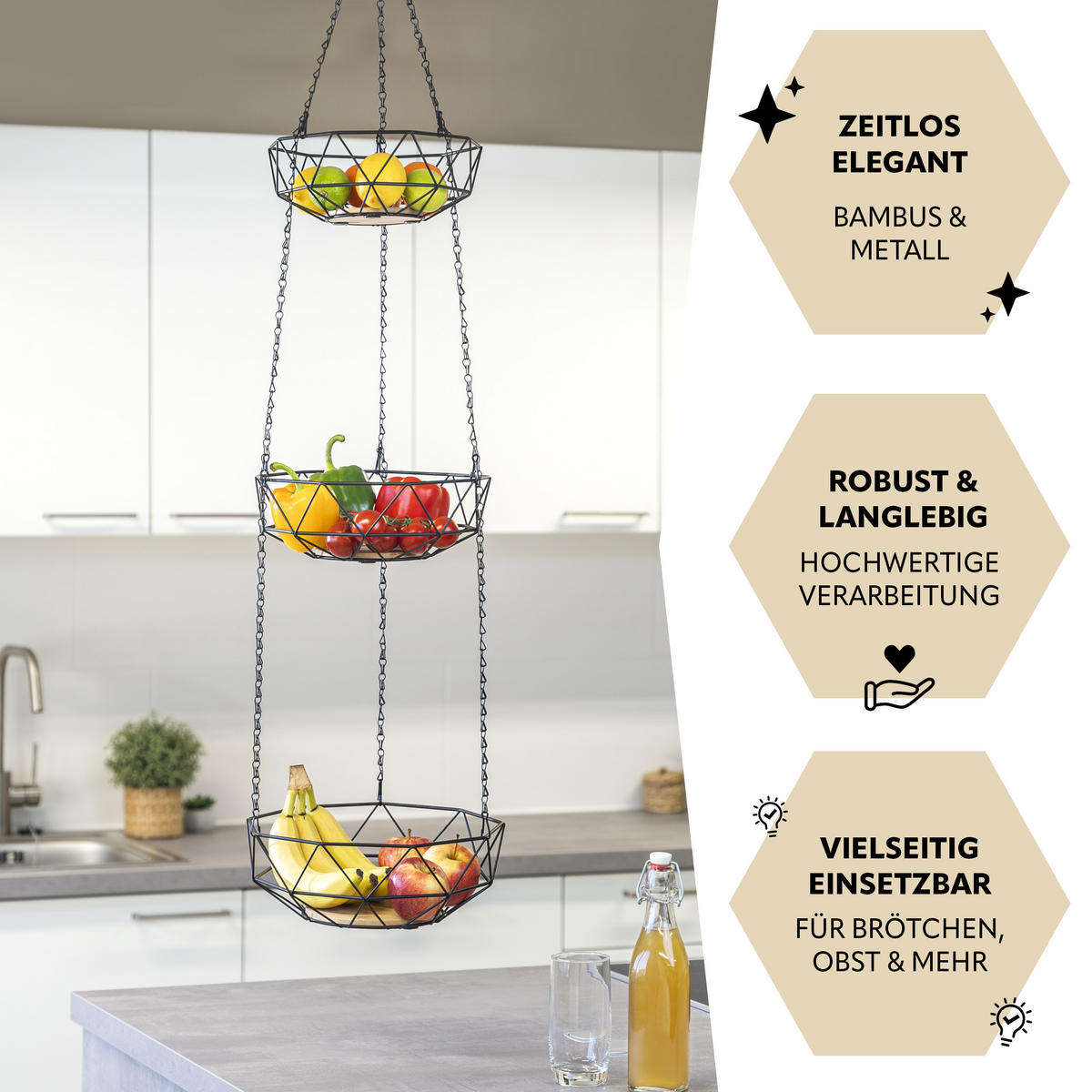 OBSTKORB, schwarz, Metall - Schwarz, Metall (126cm) - eluno