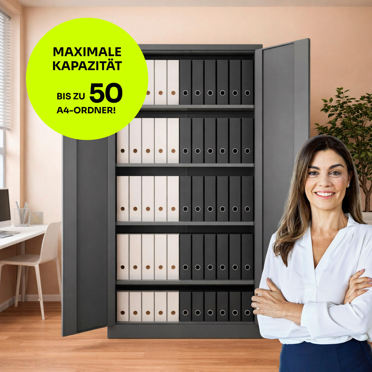 AKTENSCHRANK für Büro Metallschrank für Dokumente und Ordner Stahlschrank Anthrazit abschließbar 90x40x185cm - Anthrazit, Metall (90/185/40cm) - Muralo