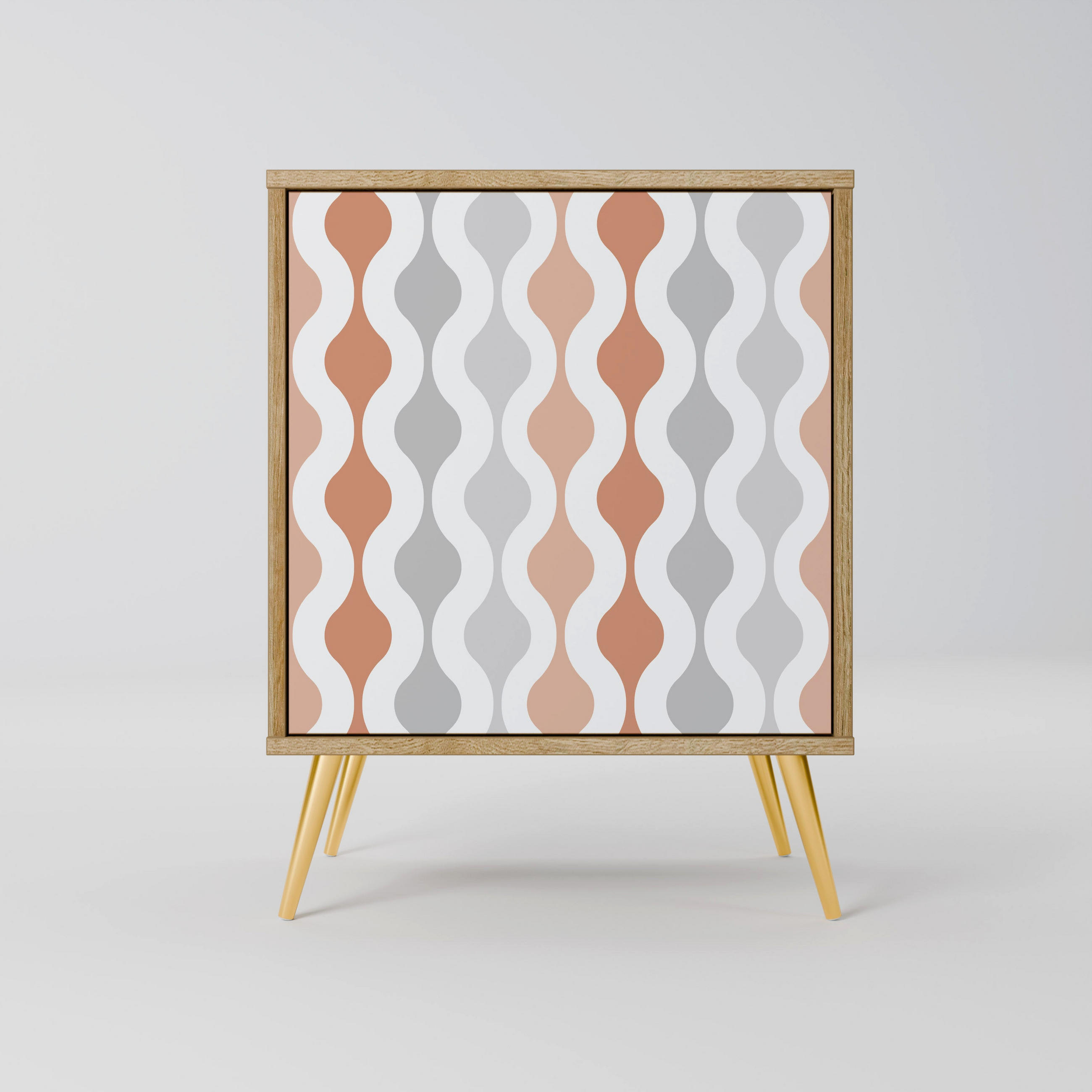 SIDEBOARD HAZY NOSTALGIA, Eichefarben, 57,5x42x75,5 cm, Goldfarbene Metallfüße - Eichefarben/Goldfarben, Holzwerkstoff/Metall (57.5/75.5/42cm) - SpaceRebels