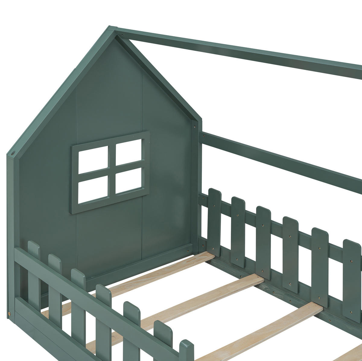 KINDERBETT 90/200 cm, Grün mit Hausform aus Kiefer und MDF - Grün, Holz (90/200cm) - MIVRAY