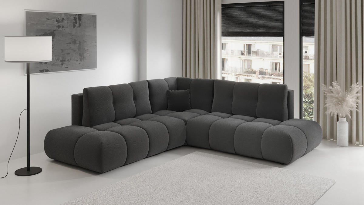 ECKSOFA DUCA II R-S Grau Jersey mit Schlaffunktion - Dunkelgrau, Holz (266.5/266.5cm) - MASSENO