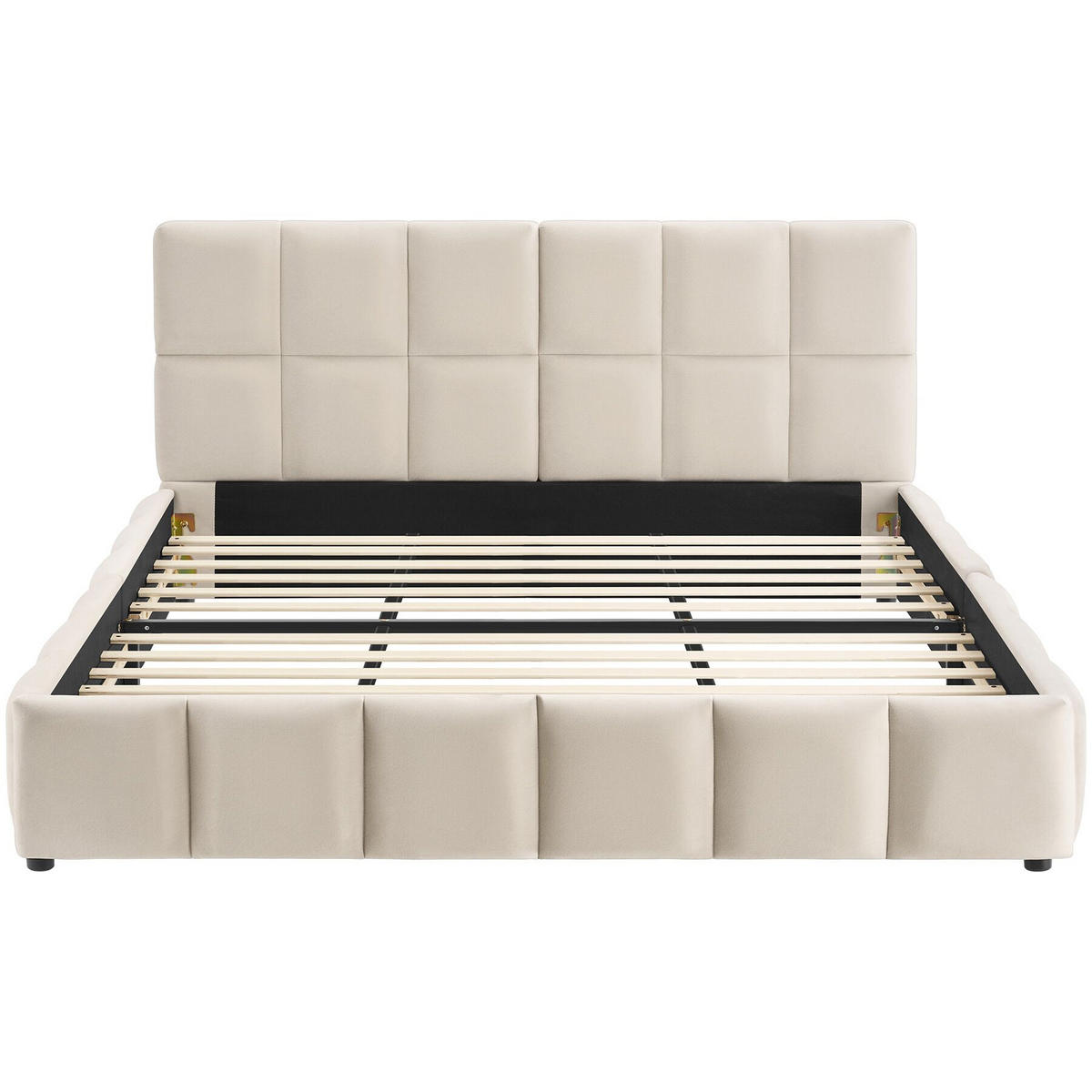 POLSTERBETT Shirley, Belastbarkeit 250 kg, Samtoptik sand - Gelb/Samtahornfarben, Holz (180/200cm) - tectake