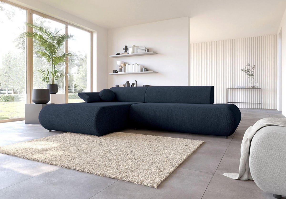 ECKSOFA Armone Dunkelblau Chenille - Schwarz/Dunkelblau, Kunststoff/Textil (286/173.5cm) - Selsey