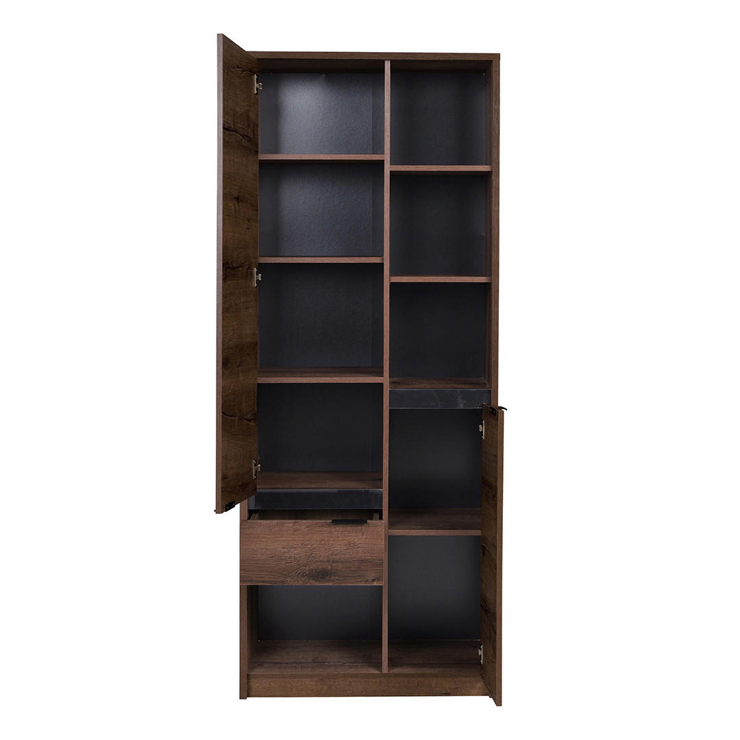 BÜCHERREGAL Devon mit 2 Türen und 1 Schublade, Eiche monastery - Eichefarben/Schwarz, Holzwerkstoff/Metall (80/200/40cm) - Beautysofa