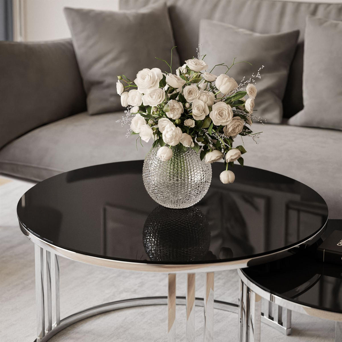 COUCHTISCH 2 in 1 LORI GLASS verchromt silber - Silberfarben/Schwarz, Glas (70/70/48cm) - Lookway