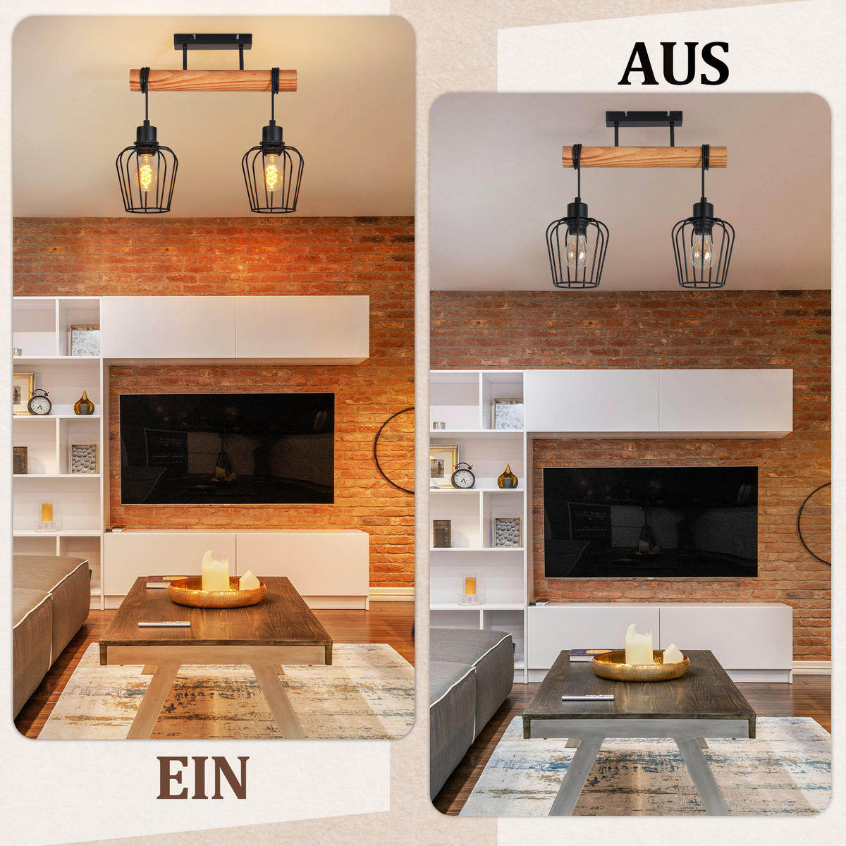 DECKENLEUCHTE Alaric 38/13/48 cm - Schwarz, Holz/Metall (38/13/48cm) - ZMH
