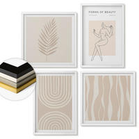 WANDBILDER 4er-Set - 50x50 cm & 40x60 cm Weißer Rahmen - Abstrakte Boho-Dekorationen - Weiß, Kunststoff (50/50cm) - ArtPrintCave