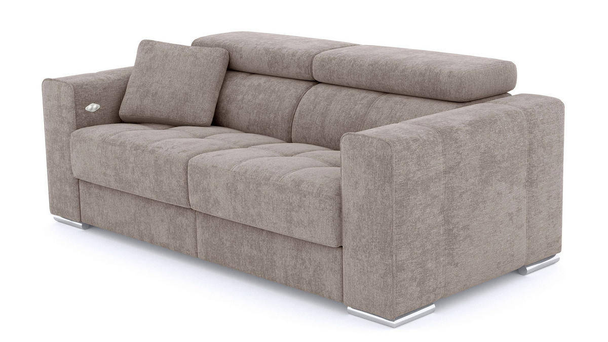 SOFA QUARTZ 3-Sitzer mit 1 Relaxfunktion, beige - Beige/Silberfarben, Holzwerkstoff/Textil (204/80/102cm) - Courtois Laville