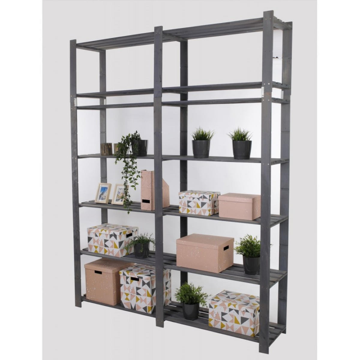 HOLZREGAL PINEPEAK 220x170x38cm 7 Fachboden 1,2cm dickes Kiefernholz Grau - Grau, Holz (170/220/38cm) - PROREGAL