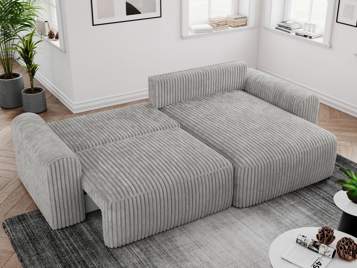 ECKSOFA NELSON Hellgrau Cord - Hellgrau/Schwarz, Kunststoff/Textil (274/152cm) - MKS