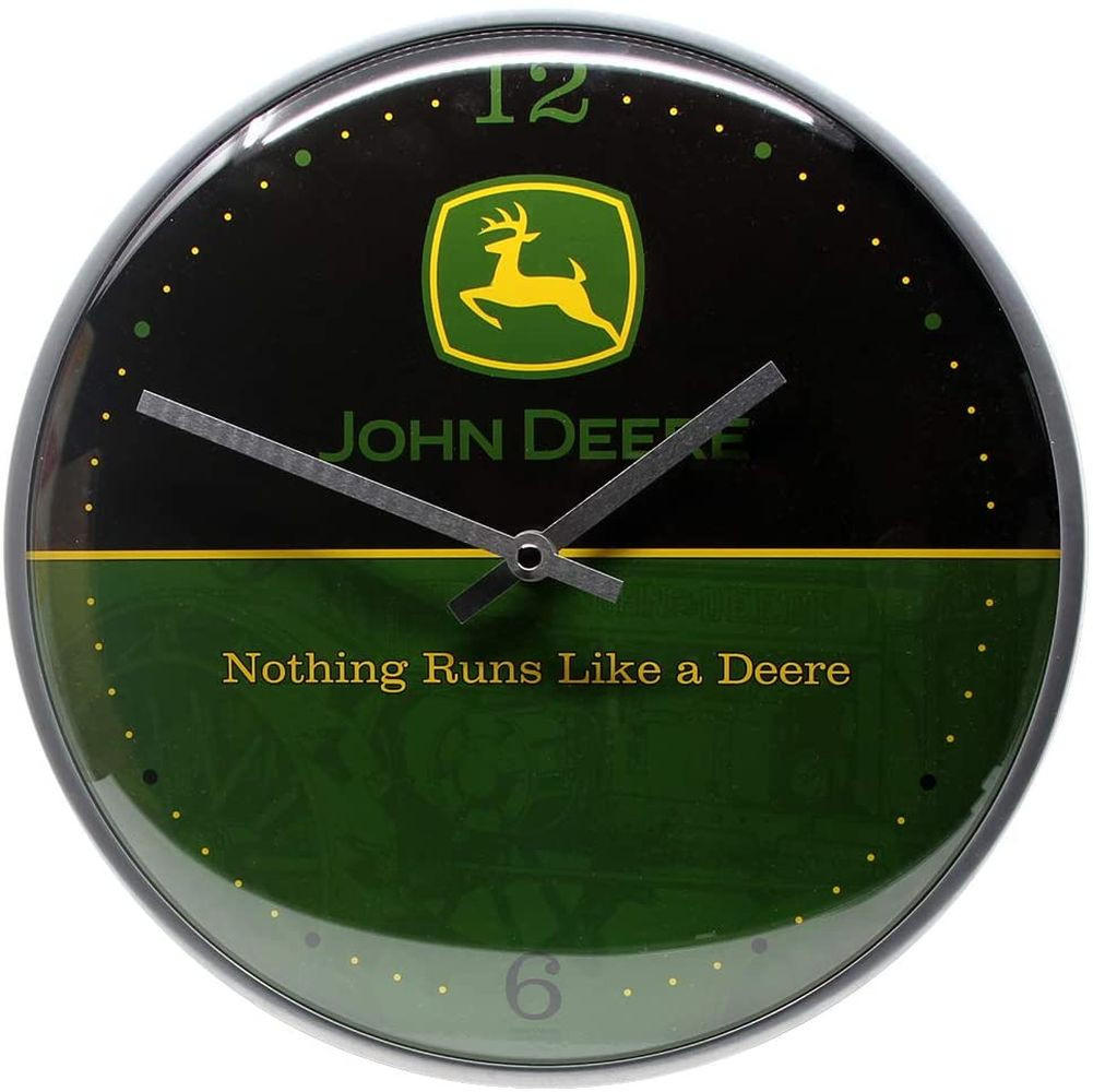 WANDUHR 31 cm John Deere Logo Black and Green - Dunkelgrün/Schwarz, Metall (31/31/5cm) - Nostalgic-Art