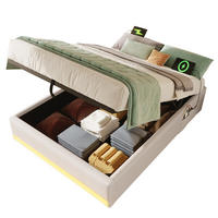 POLSTERBETT 90/200 cm mit Bettkasten, LED-Beleuchtung und USB/Typ-C - Beige, Textil (90/200cm) - BEAOK