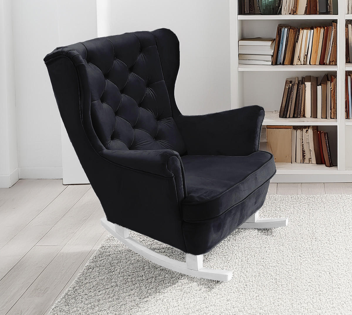 SCHAUKELSESSEL mit gepolstertem Sitz und Armlehnen, 102x81x95 cm, Schwarz_29862 - Anthrazit/Weiß, Holz/Textil (81/102/95cm) - DomoHome