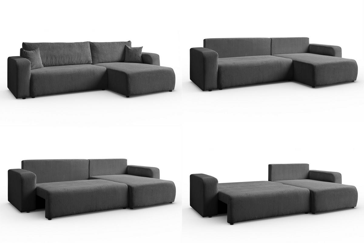 ECKSOFA Sofia in L-Form 277 x 143 cm Schlaffunktion Bettkasten Couch Cord universale Seite, dunkelgrau - Dunkelgrau, Kunststoff (143/83/277cm) - Margaret Hadas24