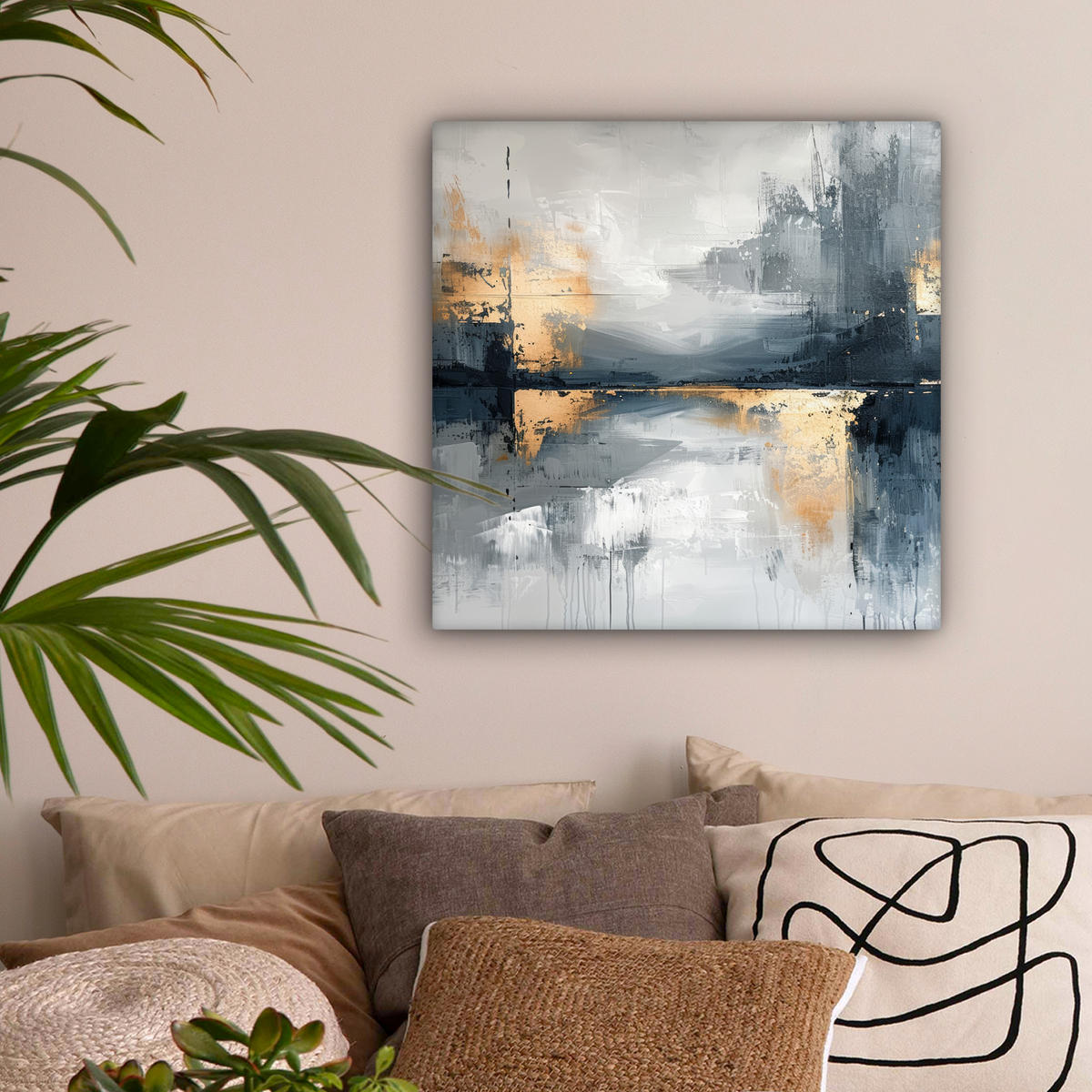 LEINWANDBILD Kunst - Grau - Gold - Abstrakt 50x50 cm - Dunkelgrau, Textil (50/50cm) - MuchoWow