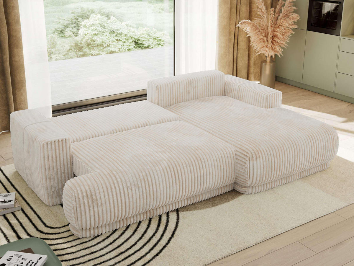 ECKSCHLAFSOFA RINA L Beige Cord - rechts - Beige/Schwarz, Kunststoff/Textil (172/266cm) - MKS
