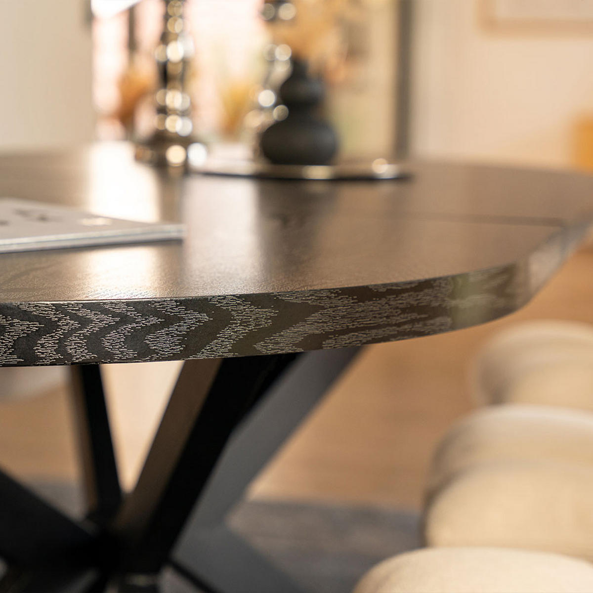 ESSTISCH OVAL AVENTI - Dark Oak, 200 x 100 cm - Schwarz, Holz (160/100/4cm) - Home Deluxe