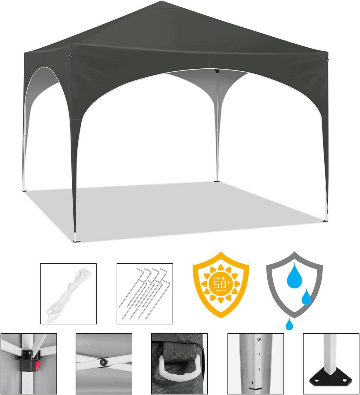 PAVILLON Faltbar wasserdichter Faltpavillon, aus Oxford Metallrahmen 3x3m - Grau, Metall (300/260/300cm) - Woltu