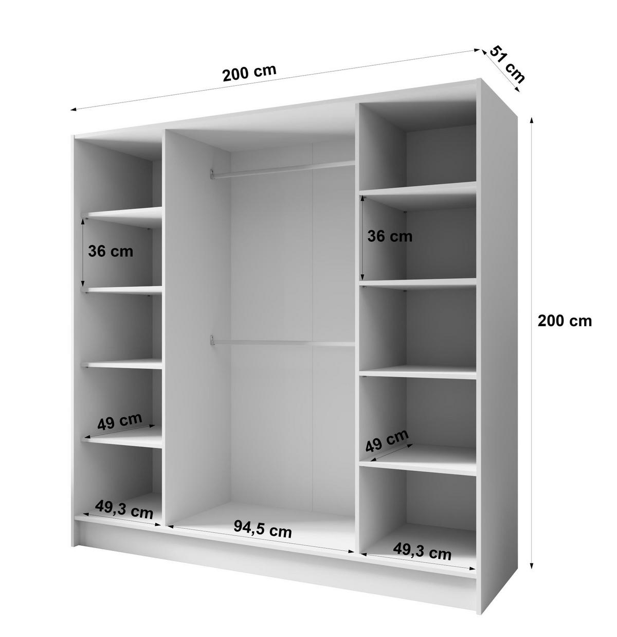 SCHRANK Kaschmir ORTO 200 G Mit Schwarzen Griffen - Beige, Holzwerkstoff (200/200/51cm) - Sepro Meble