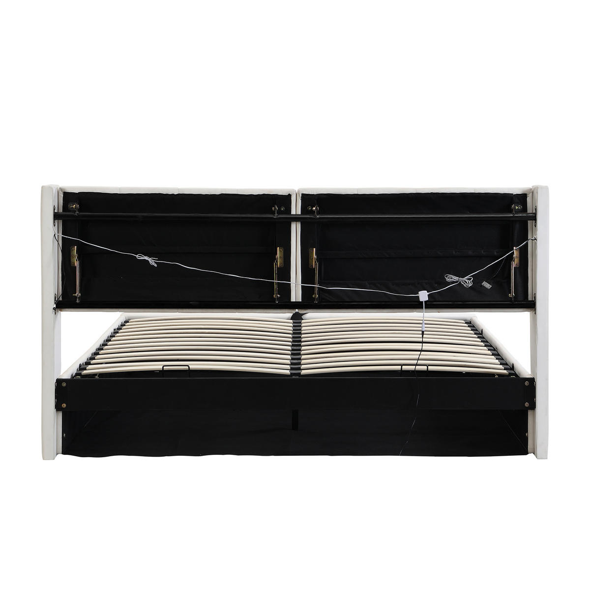 STAURAUMBETT 140/200 cm DE-00384, in Weiß, hydraulischem Lattenrost und LED - Weiß, Metall (140/200cm) - ComfortXL