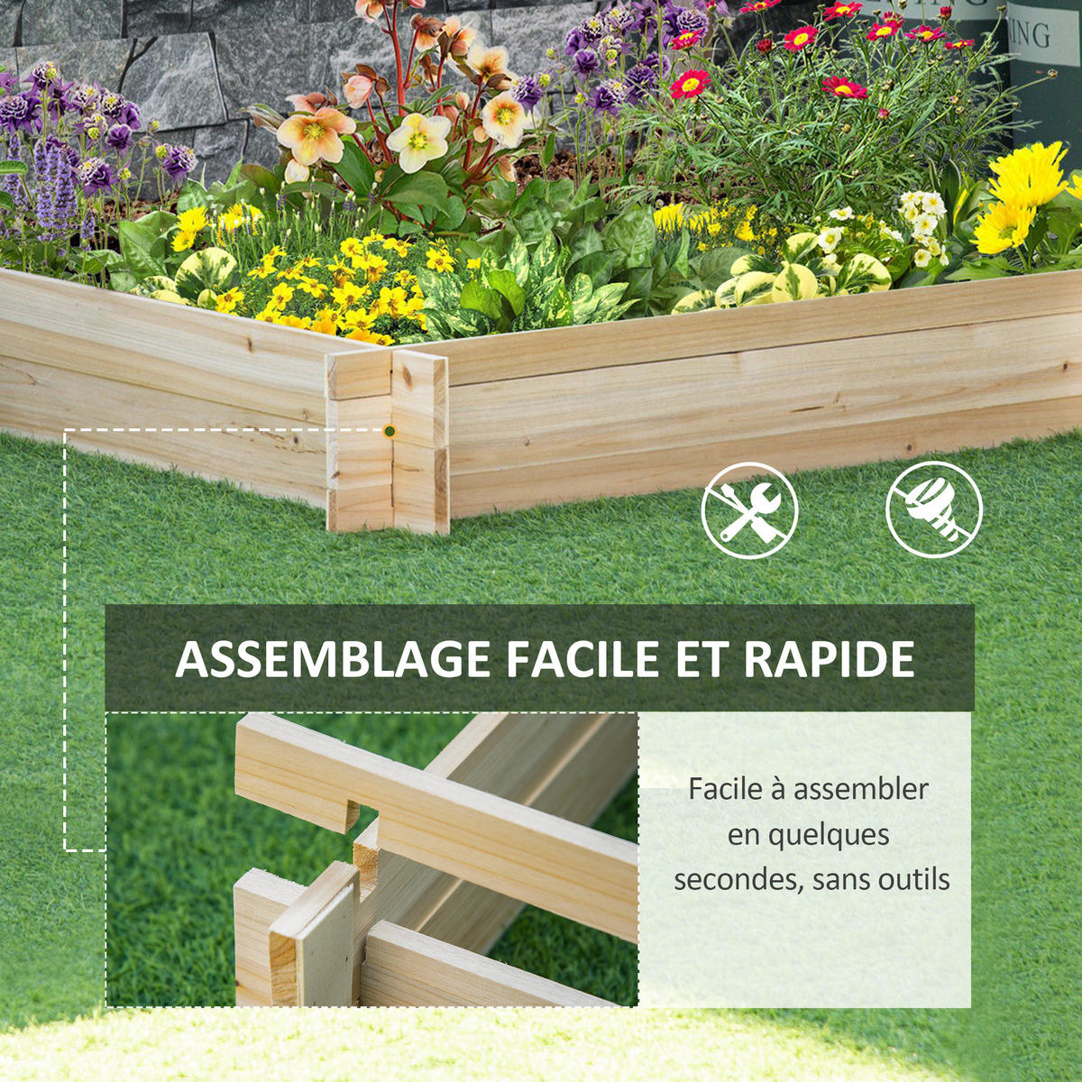 HOCHBEET DE-12174 quadratisch 100/100/16 cm ohne Werkzeug Natur - Naturfarben, Holz (100/16/100cm) - ComfortXL
