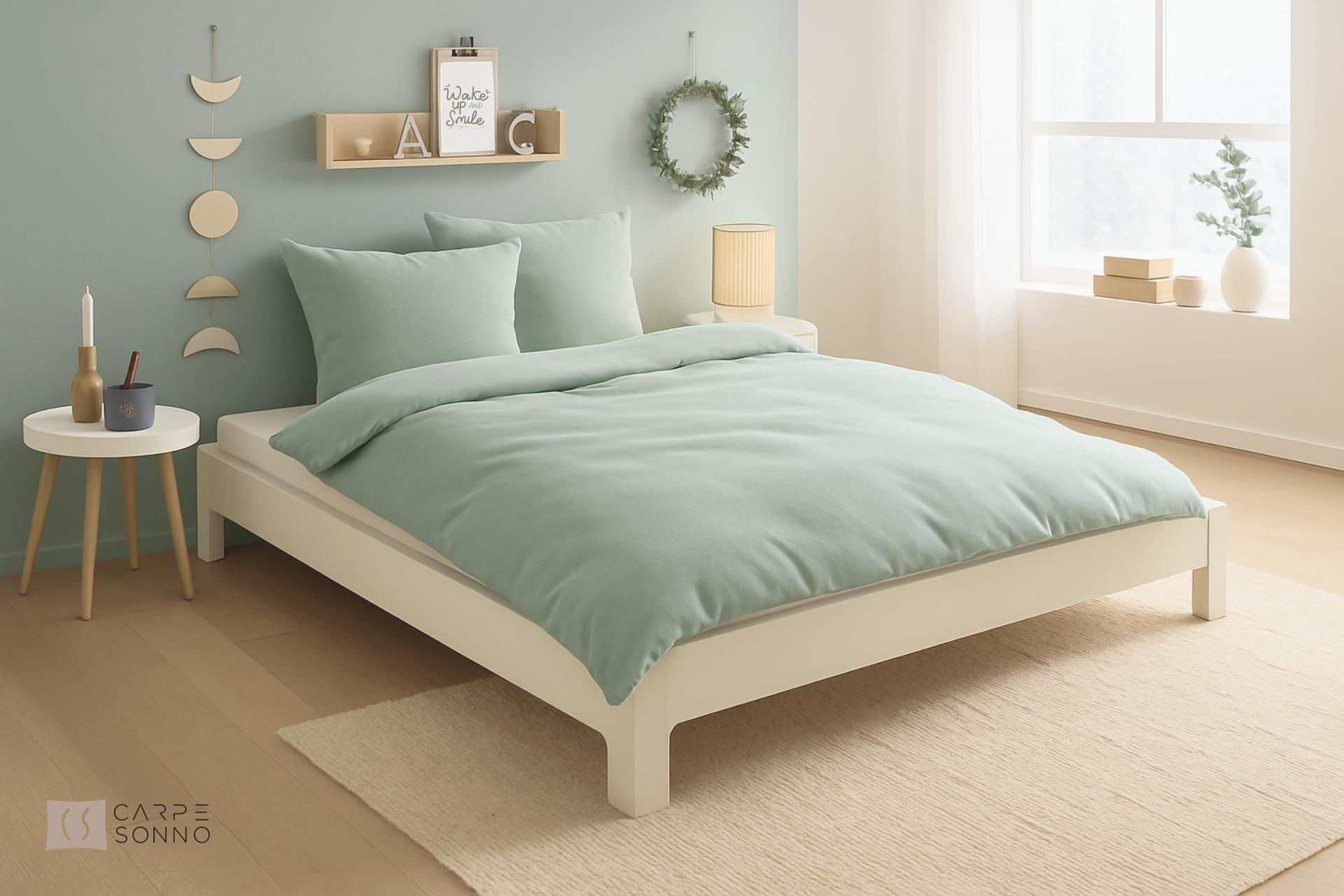 BETTWÄSCHE Biber 135x200 Salbei Grün Uni Flanell Winter Bettbezug - Made in Germany - Salbeigrün, Textil (155/220cm) - Carpe Sonno