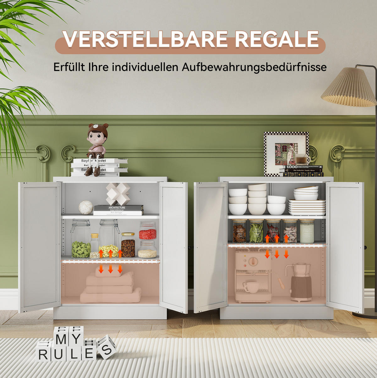 SIDEBOARD 70/35/88 cm aus Metall in Weiß mit 2 Türen & verstellbaren Böden - Weiß, Metall (70/88/35cm) - BEAOK