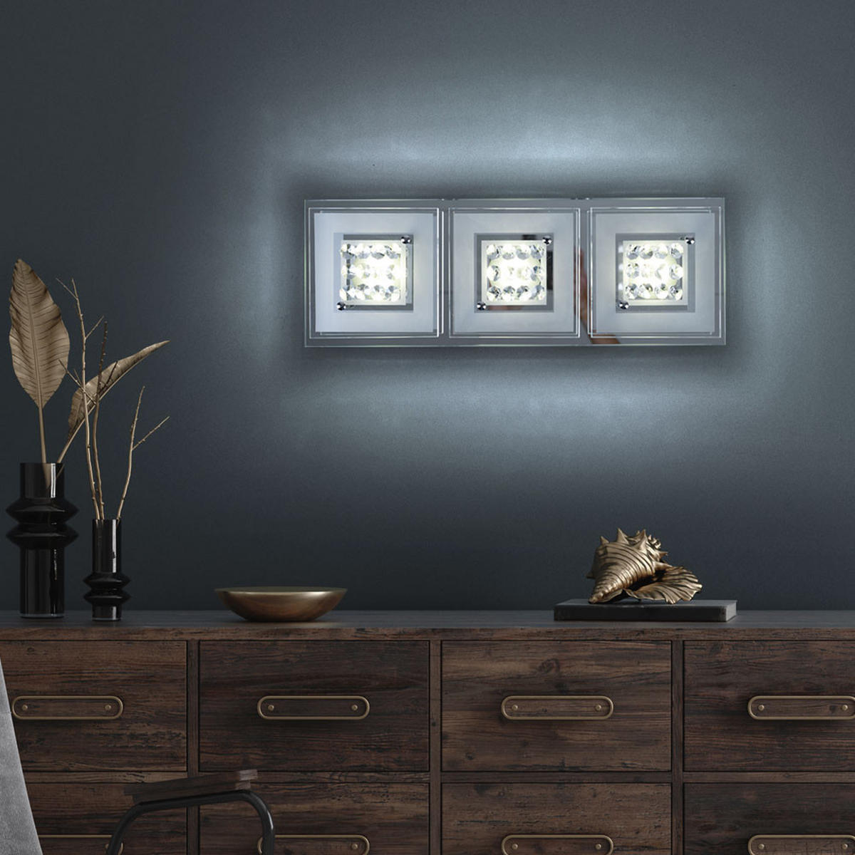 LED DECKENLEUCHTE Miranda Klar Chrom - Silberfarben, Glas (40/14/7cm) - Esto
