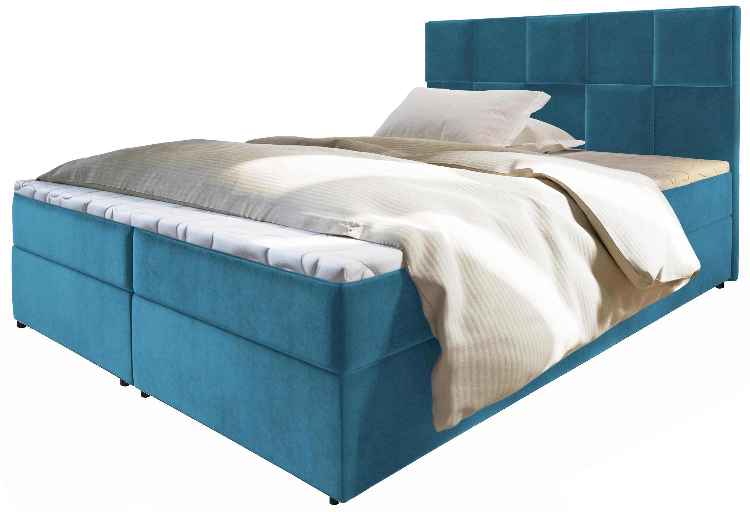 BOXBETT PRATA 160x200 cm mit Matratze und Topper - Blau - Hellblau, Holz (160/200cm) - MASSENO